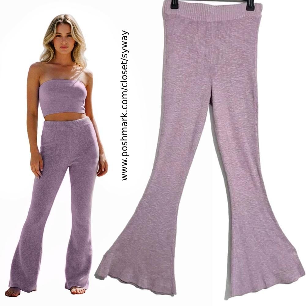 Free People Beach Linen Blend Ribbed Sweater Knit Flare Lounge Pants boho